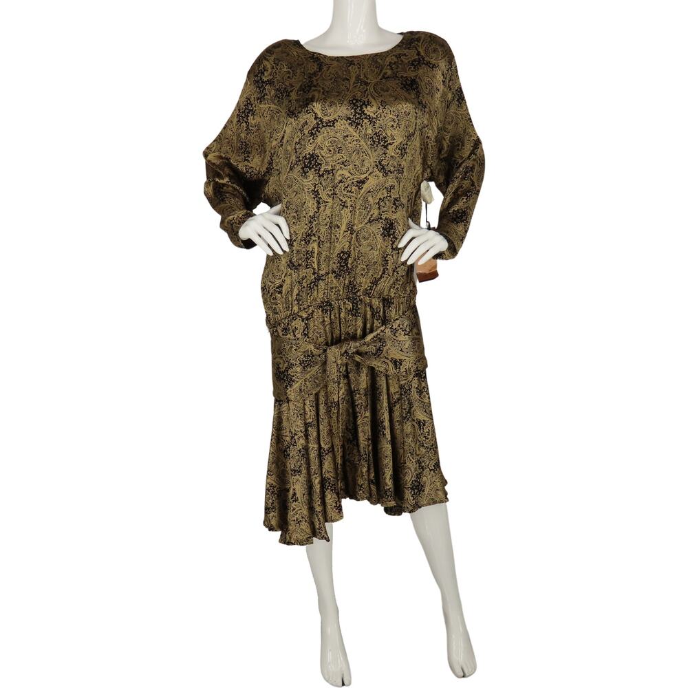 Vintage Carole Little Gold Versailles Baroque Paisley Cottagecore Boho Dress